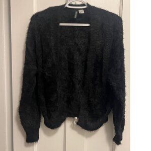 Women's open front furry cardigan black size small